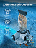 Automatic Leaf Robotic Pool Vacuum Cleaner Heavy‑Duty Pool Opening Heavy Debris 360° Ultra‑Wide Suction Inlet, 1.85‑Gal X-Large Bag, 62 GPM Flow, 90‑Min, AutoPark - Ideal for Inground Aboveground Pool