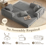 89" Cloud Boneless Convertible Sofa Bed, 5-in-1 Foldable Compressed High-Density Sponge Sofa, Corduroy Fabric 3 Seater Sleeper Couch Futon Daybed for Living Room Bedroom (Gray)