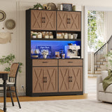 HOSTACK 75" Tall Kitchen Pantry Storage Cabinet, 45" W Hutch, Brown/Black