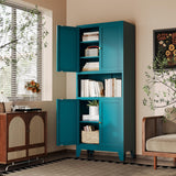 69"H Metal Pantry Cabinet with Microwave Stand,Tall Kitchen Storage Cabinets,Blue Food Pantry Cabinet with 4 Doors and Shelves, Large Hutch Cabinets for Kitchen, Dining Room, Living Room and Bathroom
