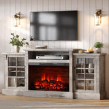 LUXOAK 70" Farmhouse TV Stand with 28" Fireplace, Light Grey