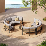 Oasbira Luxury Patio Furniture Set for 10 People, 7-Piece Curved Patio Conversation Sets with Woven Rope & Modular Coffee Table, Half Moon Outdoor Furnitrue Set for Deck, Garden, Gray