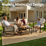 Deersky 4 Piece Outdoor Patio Furniture Set, All-Weather Modern PE Wicker Rattan Conversation Set with 4" Cushions for Comfortable, Easy to Assemble, Cream White