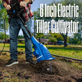 Westinghouse 6-Inch, 2.5 Amp Corded Electric Mini Tiller Cultivator for Gardening, Lightweight, 4 Steel Blades