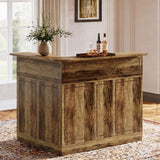 Tribesigns Bar Cabinet, L-Shaped Home Bar Table with Stemware Racks, 4-Tier Corner Bar Unit Liquor Wine Bar Table Reception Desk for Home Pub, Rustic Brown