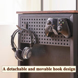 Executive Desk with Power Outlet, Lockable File Drawer and Storage Shelves,L Shaped Office Desk with Pegboard