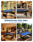 Garvee 6/7 Foot Pool Table, Folding Pool Table Includes Full Set of Billiard Balls, Portable Billiards Tables with 2 Cue Sticks, Chalk & Felt Brush for Family Game Room