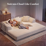 89" Cloud Boneless Convertible Sofa Bed, 5-in-1 Foldable Compressed High-Density Sponge Sofa, Corduroy Fabric 3 Seater Sleeper Couch Futon Daybed for Living Room Bedroom (Beige)