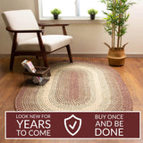 Super Area Rugs Large Braided Rugs 8X11 Farmhouse Kitchen Rug - Ridgewood Braided Rug for Living Room - Reversible - Indoor/Outdoor - Made in USA - Burgundy/Beige, 8' X 11' Oval