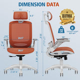 GABRYLLY Ergonomic Office Chair, High Back Home Desk Chair with 2D Flip-Up Arms, 3D Headrest, 90-120° Tilt and Wide Cushion, Big and Tall Mesh Chairs for Man Woman, Computer Task Chair Orange