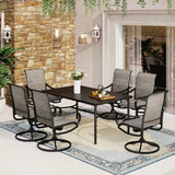 MFSTUDIO Patio Dining Set for 6 w/ 64" Metal Table & Padded Swivel Chairs