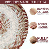 Super Area Rugs Braided Rug Round 8ft Farmhouse Kitchen Rug - Ridgewood Braided Carpet for Living Room - Reversible - Indoor/Outdoor - Made in USA - Burgundy/Beige, 8' Round