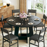 Round Dining Table Set for 6, 7-Piece Kitchen Table and Chairs for 6, 47'' Round Dining Room Table Set with 6 Chairs