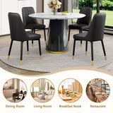 Vohuai Round Dining Table Set for 4, 45''Marble Grain Dining Room Table Set for 4 with Upholstered Chairs, Modern Dinner Table Set for Kitchen Dining Room