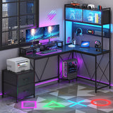 L Shaped Gaming Desk with 2 Drawers and Hutch, Home Office Computer Desk with Computer Stand and Pegboard