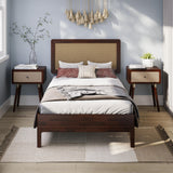 Bme Nipe 14 Inch Bohemian Bed Frame with Adjustable Woven Headboard - Rustic & Vintage Unique Style with Acacia Wood - No Box Spring Needed - Easy Assembly - Twin, Walnut