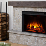 Real Flame Odette 64" Grand Electric Fireplace, Natural Look of Stacked Stone, Replaceable Fireplace Insert Heater, Realistic Log and Flame Effect, Remote Control, Timer (Natural Stone)