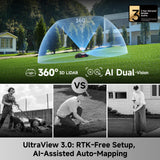 MOVA LiDAX Ultra 3000 AWD Robot Lawn Mower Wire Free RTK Free for up to 0.75 Acre*Dual Maps, 360° 3D LiDAR & AI Dual Vision Mapping, Robotic Mower with 4G, for 80% Slopes, Cutting Height 1.2”–3.9“