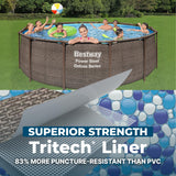 Bestway Power Steel 14’ x 42” Above Ground Pool, Round Metal Frame Outdoor Swimming Pool Set with Filter Pump, Ladder, and Cover, Brown