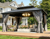 Aoxun 12X16Ft Hardtop Gazebo Metal Gazebo with Galvanized Steel Double Roof