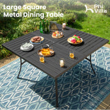 PHI VILLA Outdoor Dining Set for 8, Swivel Mesh Chairs & Square Table,Brown