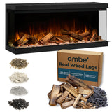 Ambe Multi49 Electric Fireplace with Real Wood | Multi-Sided Built-in Linear Fireplace | 1, 2 or 3-Sided View | Hidden Vent Design | Deep Ember Bed | 3-Sided Glass | Realistic Flame