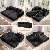 Living&Giving 89" Cloud Boneless Convertible Sofa Bed, 5-in-1 Foldable Compressed High-Density Sponge Sofa, Corduroy Fabric 3 Seater Sleeper Couch Futon Daybed for Living Room Bedroom (Black)