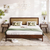Bme Nipe King Bohemian Bedframe with Adjustable Wicker Headboard - Walnut