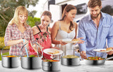 Camping Cookware Set 304 Stainless Steel 8-Piece Pots & Pans Open Fire Cooking Kit | Frying Pan Steamer with Travel Tote Bag Wealers