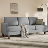 Busaurus 3 Seater Sofa Couch with Deep Seats, 89" Mid Century Modern Upholstered Sofa with Armrests, Comfy Couches for Living Room, Bedroom, Apartment and Office, Linen Light Grey
