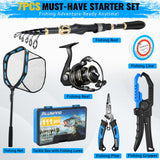 PLUSINNO Fishing Gear,Full Fishing Pole kit Include Fishing Rod and Reel Combo, Fishing Net, Tackle Box with Fishing Lures, Fishing Pliers,Fishing Gifts for Men with Fishing Tool Kit