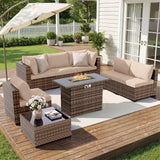 Amopatio 8 Pieces Patio Furniture Set with Fire Pit Table, All-Weather Outdoor Sectional
