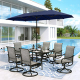 MFSTUDIO Outdoor Dining Set with 13 ft Umbrella for 6, Brown Chairs