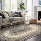 Super Area Rugs Large Braided Rugs 8X11 Farmhouse Kitchen Rug - Ridgewood Gray Large Braided Rug for Living Room - Reversible - Indoor/Outdoor - Made in USA - Graphite/Beige, 8' X 11' Oval