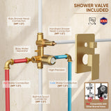 HomGoo Gold Shower System with Tub Spout, All Metal Tub Shower Faucet Set with 10“ Rain Shower Head and Handheld Spray combo, Wall Mounted Tub Shower System with valve and Trim kit,Brushed Gold