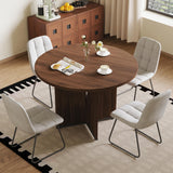 HIPIHOM Modern Round Dining Table Set for 2, 39.4" Walnut Kitchen Table with 2 PU Leather Chairs, 3-Piece Mid-Century Dining Room Set for Small Spaces, Pedestal Base