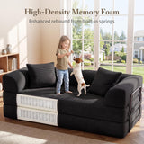 Cloud Boneless Convertible Sofa Bed, 5-in-1 Foldable Compressed High-Density Sponge Sofa, 70" Corduroy Fabric 2 Seater Sleeper Couch Futon Daybed for Living Room Bedroom (Black)
