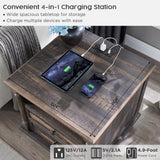 T4TREAM 24'' Farmhouse End Table w/4 Solid Wood Feet Set of 2, Large 2 Drawers Sofa Side Table with Charging Station, Rustic Wood Square Nightstand for Living Room, Bedroom, Office, Dark Rustic Oak