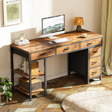 Huuger Computer Desk with 6 Drawers, Office Desk with Shelves