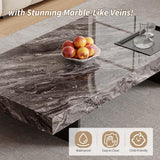 51.18" Rectangle Marble Coffee Table - Modern Gray Sintered Stone Top with Black Metal Base, Large Living Room Center Table for Contemporary & Industrial Decor (Black)