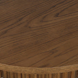 Jofran Auden 40" Round Mid-Century Modern Fluted Pedestal Coffee Table with Casters for Living Room, Accent Table, Chestnut