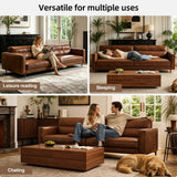 NessCarsti Morden Faux Leather Sofa, 86.6" Brown Mid Century Cloud Couch