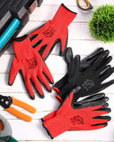48 Pairs Gardening Gloves for Men Women Rubber Coated Safety Work Gloves Bulk for Gardening Construction Work(Red, Black)