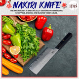 HMS 6.5-Inch Nakiri Knife, Japanese HAP40 Triple-Layer Steel Vegetable Knife with Ergonomic Handle, Precision Kitchen Knife for Chopping and Slicing Vegetables and Fruits