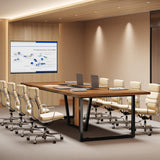 LITTLE TREE 8FT Conference Table for 10 People, Large Meeting Table, Modern Conference Room Table with Cable Management, Training Table with Strong Metal Legs for Office, Brown LITTLE TREE