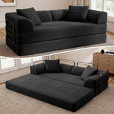 Cloud Boneless Convertible Sofa Bed, 5-in-1 Foldable Compressed High-Density Sponge Sofa, 70" Corduroy Fabric 2 Seater Sleeper Couch Futon Daybed for Living Room Bedroom (Black)