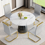 Vohuai 45'' Round Dining Table Set for 4, 5-Piece Marble-Look Dining Set