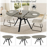 Round Dining Table Set for 6 People, 43.3"-59.1" Extendable Kitchen Table with 6 Upholstered Chairs