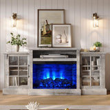 LUXOAK 70" Farmhouse TV Stand with 28" Fireplace, Light Grey