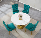 Maotifeys 45'' Round Dining Table White Marble Dining Room Table for 4-6, Circle Faux Marble Kitchen Table with Gold Mirrored Stainless Steel Base for Dining Room, Bistro, Breakfast (Table Only)